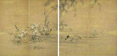 「野薔薇と鴛鴦」
